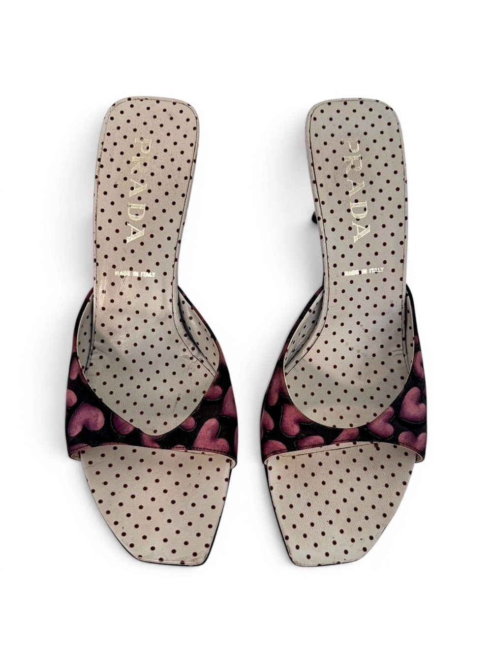 Prada Archival SS 2000 Hearts Open Toe Sandals Heels Authentic Vintage Y2K Shoes
